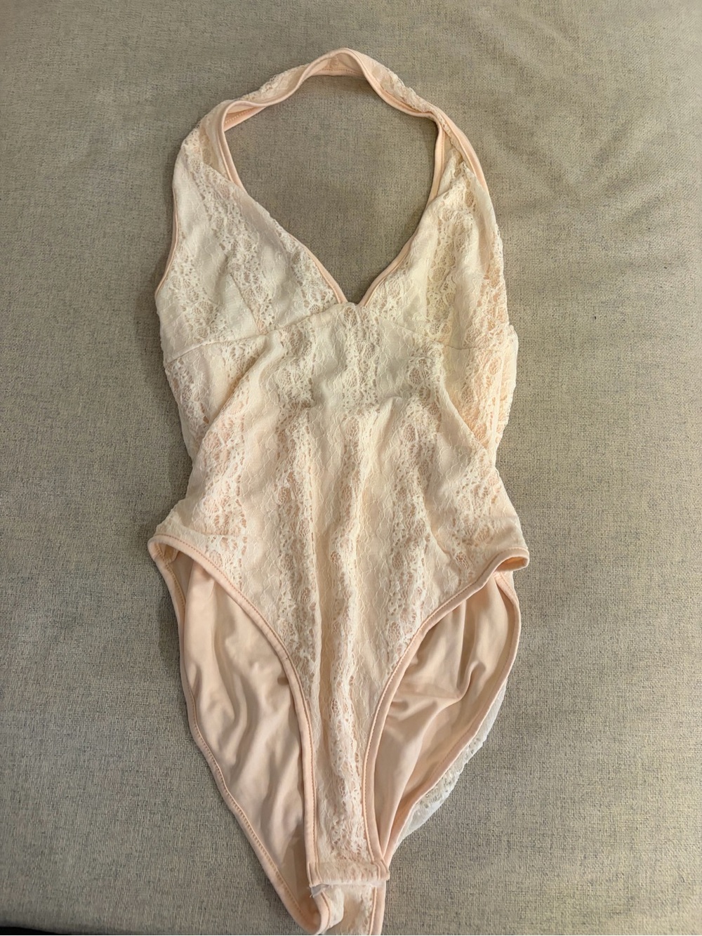 SHEIN Cream Lace Halter Bodysuit Size L